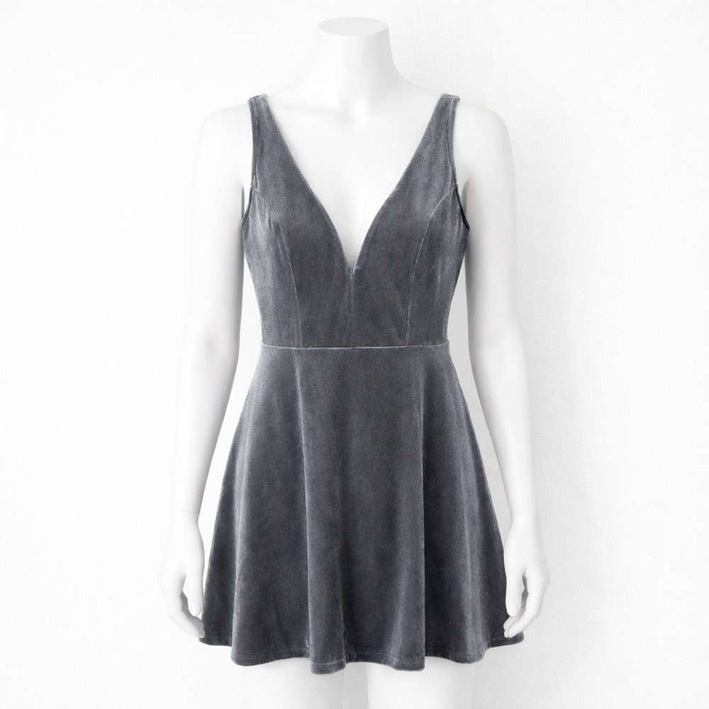 Express Gray Velvet Mini Skater Dress Women's Size‎ Small Shorts Built In